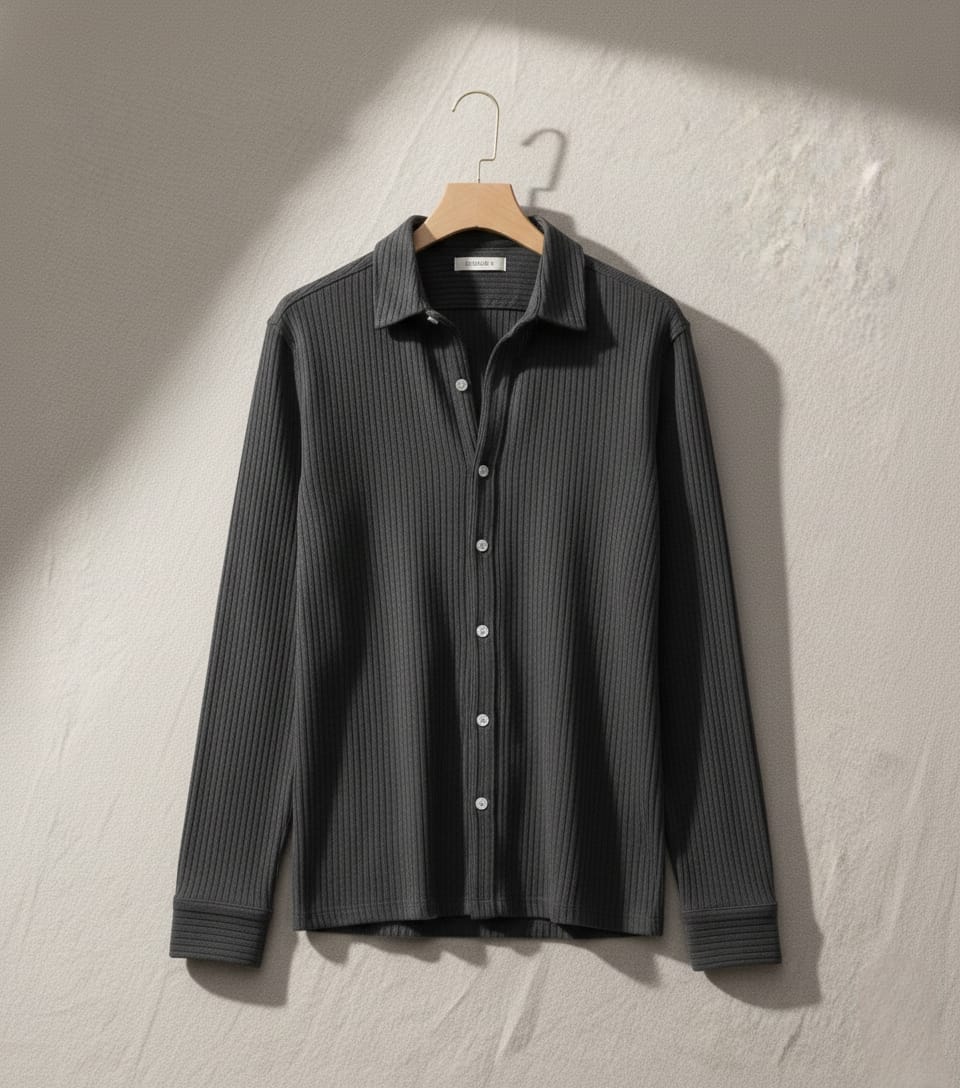 Men Standard Fit Textured Spread Collar Casual Shirt