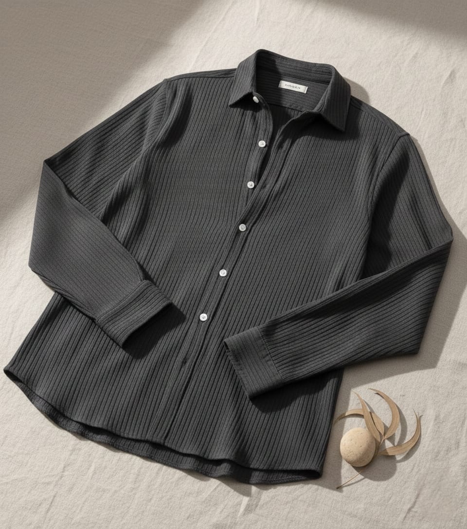 Men Standard Fit Textured Spread Collar Casual Shirt